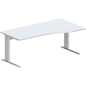 Schäfer Shop Pure Desk PLANOVA BASIC, vrijstaand, aanbouw rechts, C-poot, B 1800 x D 1000/800 x H 717 mm, aluminium lichtgrijs/wit + kabelgoot