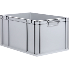 Schäfer Shop Pure Eurobox Serie Economy, Griffe geschlossen, Kunststoff, B 600 x T 400 x H 320 mm, 65 l, grau