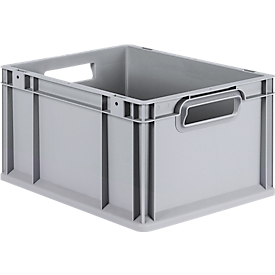 Schäfer Shop Pure Eurobox Serie Economy, Griffe offen, Kunststoff, B 400 x T 300 x H 220 mm, 20 l, grau