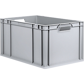 Schäfer Shop Pure Eurobox Serie Economy, Griffe offen, Kunststoff, B 600 x T 400 x H 320 mm, 65 l, grau