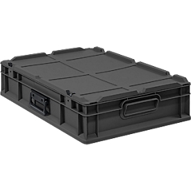 Schäfer Shop Pure Eurokoffer Portable Serie Economy, geschlossen, mit Deckel, Kunststoff, B 600 x T 400 x H 135 mm, 23 l, anthrazit