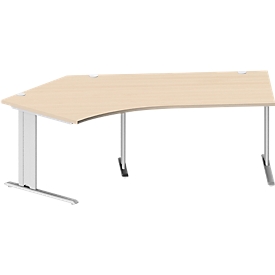 Schäfer Shop Pure hoekbureau PLANOVA BASIC, 135° hoek links, C-voet, B 2165 x D 800/800 x H 717 mm, ahorn/wit aluminium + kabelgoot