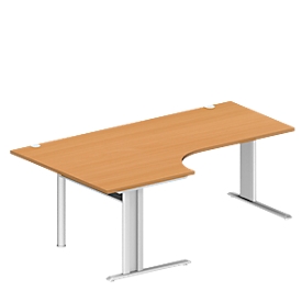 Schäfer Shop Pure hoekbureau PLANOVA BASIC, 90° hoek links, C-poot, B 2000 x D 1200/800 x H 717 mm, beuken/wit + kabelgoot