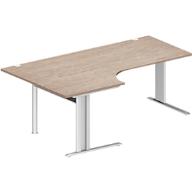 Schäfer Shop Pure hoekbureau PLANOVA BASIC, 90° hoek links, C-poot, B 2000 x D 1200/800 x H 717 mm, eiken/wit + kabelgoot