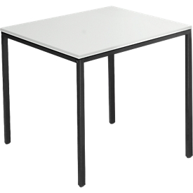 Schäfer Shop Pure Mesa de tubo de acero, cuadrada, pie de tubo cuadrado, ancho 800 x fondo 800 x alto 720 mm, gris claro/negro