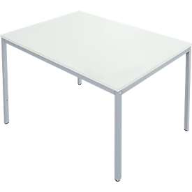 Schäfer Shop Pure Mesa de tubo de acero, rectangular, pie de tubo cuadrado, ancho 1200 x fondo 800 x alto 720 mm, gris claro/aluminio blanco