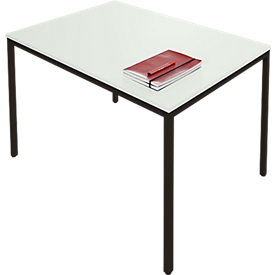 Schäfer Shop Pure Mesa de tubo de acero, rectangular, pie de tubo cuadrado, ancho 1200 x fondo 800 x alto 720 mm, gris claro/negro