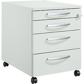 Schäfer Shop Pure mobile pedestal 1233, utensil pull-out + 3 drawers, lockable, round metal handles, W 434 x D 600 x H 570 mm, light gray