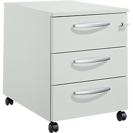 Schäfer Shop Pure mobile pedestal 333, steel body, 3 drawers, round metal handles, lockable, W 434 x D 600 x H 570 mm, light gray