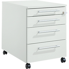 Schäfer Shop Pure Rollcontainer 1233, Utensilienauszug + 3 Schubladen, abschließbar, eckige Metallgriffe, B 434 x T 600 x H 570 mm, lichtgrau/lichtgrau