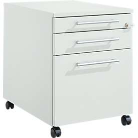 Schäfer Shop Pure Rollcontainer 126, Utensilienauszug + 2 Schubladen, abschliessbar, eckige Metallgriffe, B 434 x T 600 x H 570 mm, lichtgrau/lichtgrau
