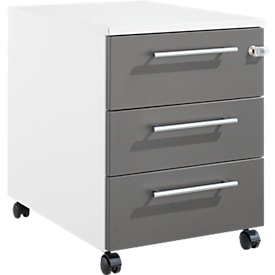 Schäfer Shop Pure Rollcontainer 333, 3 Schubladen, eckige Metallgriffe, abschließbar, B 434 x T 600 x H 570 mm, weiß/anthrazit