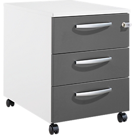 Schäfer Shop Pure Rollcontainer 333, 3 Schubladen, runde Metallgriffe, abschließbar, B 434 x T 600 x H 570 mm, weiß/anthrazit