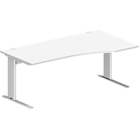 Schäfer Shop Pure Schreibtisch PLANOVA BASIC, Freiform, Ansatz rechts, C-Fuss, B 1800 x T 1000/800 x H 717 mm, weiss + Kabelkanal