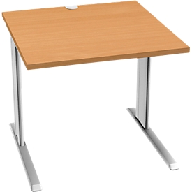 Schäfer Shop Pure Schreibtisch PLANOVA BASIC, Quadrat, C-Fuss, B 800 x T 800 x H 717 mm, Buche/weiss + Kabelkanal