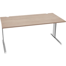 Schäfer Shop Pure Schreibtisch PLANOVA BASIC, Rechteck, C-Fuß, B 1600 x T 800 x H 717 mm, Eiche/weiß + Kabelkanal