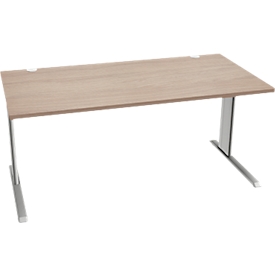 Schäfer Shop Pure Schreibtisch PLANOVA BASIC, Rechteck, C-Fuß, B 1600 x T 800 x H 717 mm, Eiche/weißaluminium + Kabelkanal