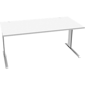 Schäfer Shop Pure Schreibtisch PLANOVA BASIC, Rechteck, C-Fuss, B 1600 x T 800 x H 717 mm, weiss + Kabelkanal