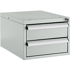 Schäfer Shop Pure Schubladenblock 411, für Arbeitstische AST31, links/rechts montierbar, 2 Schübe, abschließbar, bis 50 kg, Stahl, lichtgrau/lichtgrau