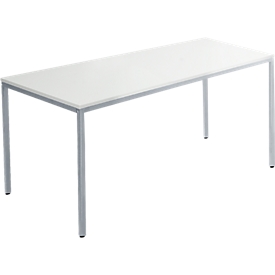 Schäfer Shop Pure Stahlrohrtisch, Rechteck, Quadratrohrfuß, B 1400 x T 700 x H 720 mm, lichtgrau/weißaluminium