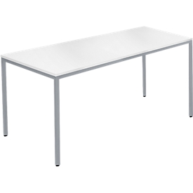 Schäfer Shop Pure Stalen buis tafel, rechthoekig, vierkante buis voet, B 1400 x D 800 zero x H 720 mm, wit/wit aluminium