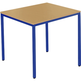 Schäfer Shop Pure Steel tube table, square, square tube foot, W 800 x D 800 x H 720 mm, beech/gentian blue