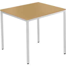 Schäfer Shop Pure Table en tube d'acier, carrée, pied en tube carré, L 800 x P 800 x H 720 mm, hêtre/aluminium blanc