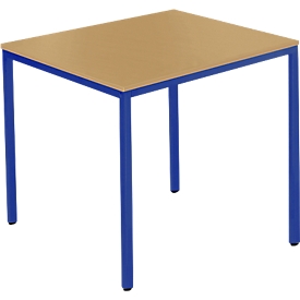 Schäfer Shop Pure Table en tube d'acier, carrée, pied en tube carré, L 800 x P 800 x H 720 mm, hêtre/bleu gentiane