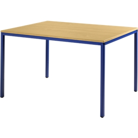Schäfer Shop Pure Table en tube d'acier, rectangulaire, pied en tube carré, L 1200 x P 800 x H 720 mm, hêtre/bleu gentiane