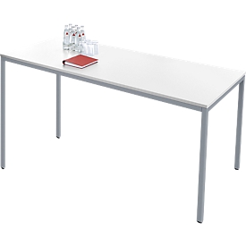 Schäfer Shop Pure Table en tube d'acier, rectangulaire, pied en tube carré, L 1600 x P 700 x H 720 mm, aluminium blanc/blanc