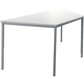 Schäfer Shop Pure Table en tube d'acier, trapézoïdale, pied en tube carré, L 1600 x P 690 zéro x H 720 mm, blanc/aluminium blanc