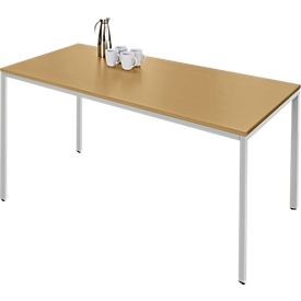 Schäfer Shop Pure Table rectangulaire en tube d'acier, pied en tube carré, L 1600 x P 700 x H 720 mm, hêtre/aluminium blanc
