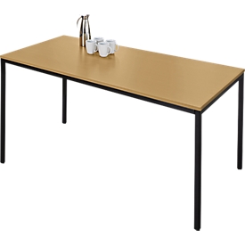 Schäfer Shop Pure Table rectangulaire en tube d'acier, pied en tube carré, L 1600 x P 700 x H 720 mm, hêtre/noir