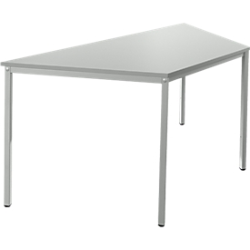 Schäfer Shop Pure Tafel van stalen buis, trapeziumvormig, voet van vierkante buis, B 1600 x D 690 zero x H 720 mm, lichtgrijs/lichtgrijs