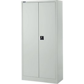Schäfer Shop Pure universele kast, gerecycled staal, 4 legborden, 5 OH, afsluitbaar, B 800 x D 400 x H 1935 mm, lichtgrijs RAL 7035