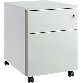 Schäfer Shop Pure Verrijdbaar ladeblok 36, stalen romp, houten front, wielen, vergrendelbaar, B 435 x D 565 x D 565 x H 567 mm, 1 lade, lichtgrijs/blank aluminium