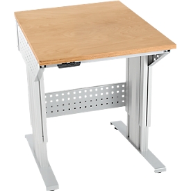 Schäfer Shop Pure werktafel AST31, elektrisch in hoogte verstelbaar, multiplex blad, T-voet, tot 400 kg, B 750 x D 800 x H 730-1155 mm, blank aluminium/beuken