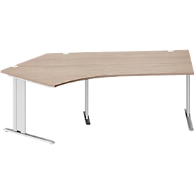 Schäfer Shop Pure Winkelschreibtisch PLANOVA BASIC, 135° Winkel links, C-Fuß, B 2165 x T 800/800 x H 717 mm, Eiche/weißalu + Kabelkanal