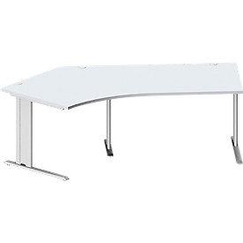 Schäfer Shop Pure Winkelschreibtisch PLANOVA BASIC, 135° Winkel links, C-Fuß, B 2165 x T 800/800 x H 717 mm, lichtgrau/weißalu + Kabelkanal
