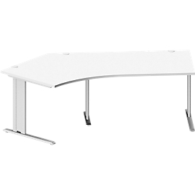 Schäfer Shop Pure Winkelschreibtisch PLANOVA BASIC, 135° Winkel links, C-Fuss, B 2165 x T 800/800 x H 717 mm, weiss/weissalu + Kabelkanal