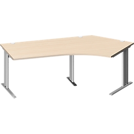 Schäfer Shop Pure Winkelschreibtisch PLANOVA BASIC, 135° Winkel rechts, C-Fuss, B 2165 x T 800/800 x H 717 mm, Ahorn/weissalu + Kabelkanal