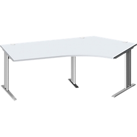 Schäfer Shop Pure Winkelschreibtisch PLANOVA BASIC, 135° Winkel rechts, C-Fuß, B 2165 x T 800/800 x H 717 mm, lichtgrau/weiß + Kabelkanal