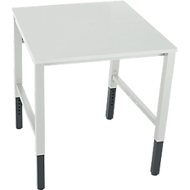 Schäfer Shop Pure work table AST31, manually height-adjustable, melamine top, 4-legged, up to 500 kg, W 750 x D 800 x H 800-1030 mm, light gray/light gray