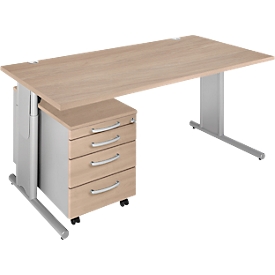 Schäfer Shop Select 2-tlg. Büromöbel-Set COMBITEC, Schreibtisch, B 1600 mm, Eiche/weißalu + Rollcontainer 1233