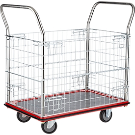 Schäfer Shop Select 213 Premium Chariot à plate-forme avec cadre grillagé, jusqu'à 370 kg, protection des bords, tapis en caoutchouc, noir/rouge