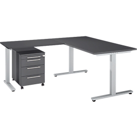 Schäfer Shop Select 3-delige kantoormeubelset Start Off bureau, rechthoekig, T-poot, B 1800 x D 800 x H 735 mm 