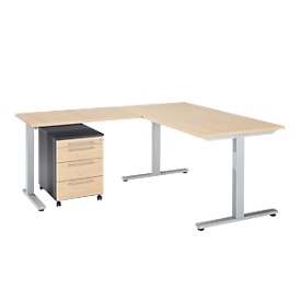 Schäfer Shop Select 3-delige kantoormeubelset Start Off bureau, rechthoekig, T-poot, B 1800 x D 800 x H 735 mm, ahorn/grafiet