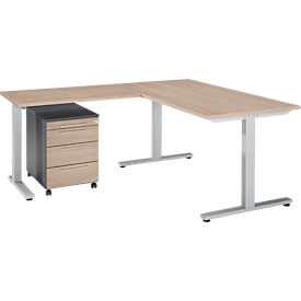 Schäfer Shop Select 3-piece office furniture set Start Off desk, rectangular, T-leg, W 1800 x D 800 x H 735 mm, oak decor