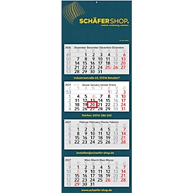 Schäfer Shop Select 4-Monatsplaner 2027, Wandkalender, faltbar, Datumsschieber, Kalendarium für D/GB/F/NL, Feiertage rot, B 330 x H 900 mm, Papier