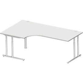 Schäfer Shop Select angled desk COMBITEC, 90° angle left, C-foot, W 2000 x D 1200/800 x H 677-817 mm, light gray/white aluminum